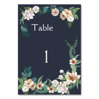 Retro Elegant white Flower Frame Navy Background Table Number