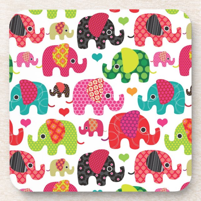 retro elephant kids pattern wallpaper coaster (Front)