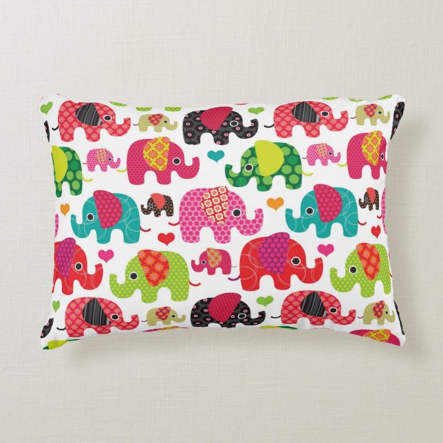 retro elephant kids pattern wallpaper decorative cushion (Front)