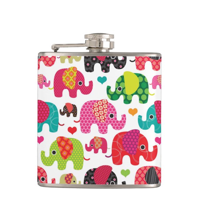 retro elephant kids pattern wallpaper hip flask (Front)