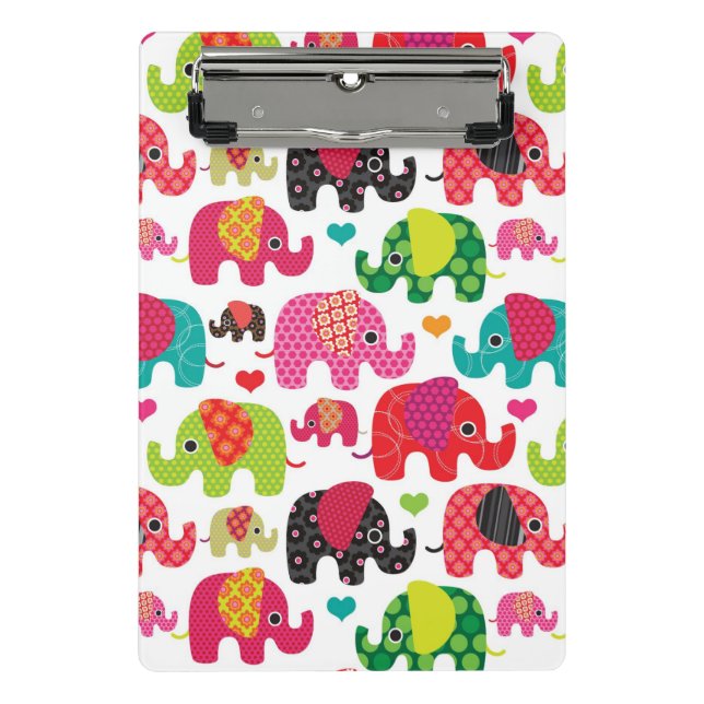 retro elephant kids pattern wallpaper mini clipboard (Front)
