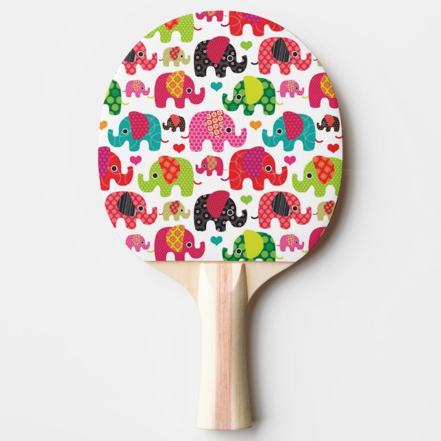 retro elephant kids pattern wallpaper ping pong paddle (Front)