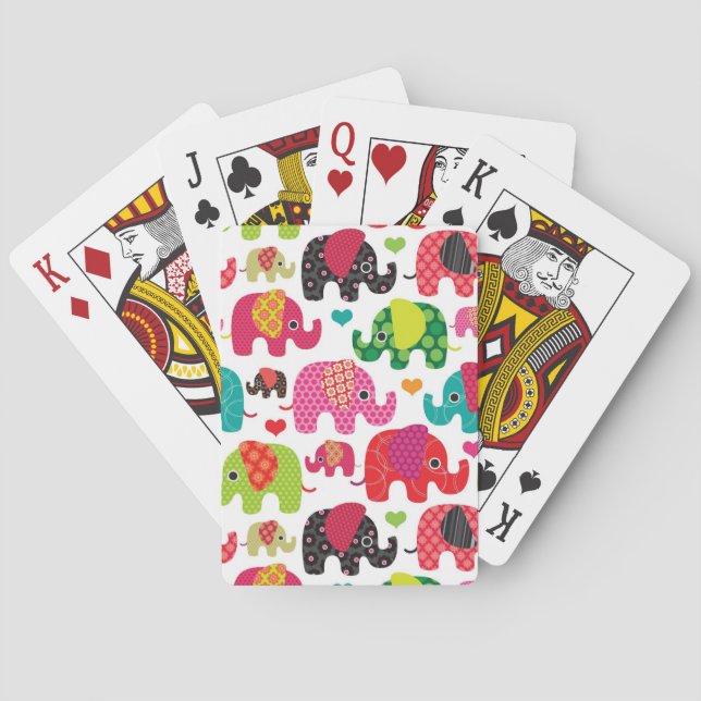 retro elephant kids pattern wallpaper playing cards (Back)