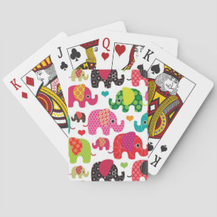 retro elephant kids pattern wallpaper playing cards