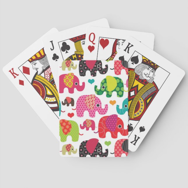 retro elephant kids pattern wallpaper playing cards (Back)