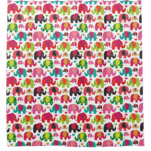 retro elephant kids pattern wallpaper shower curtain