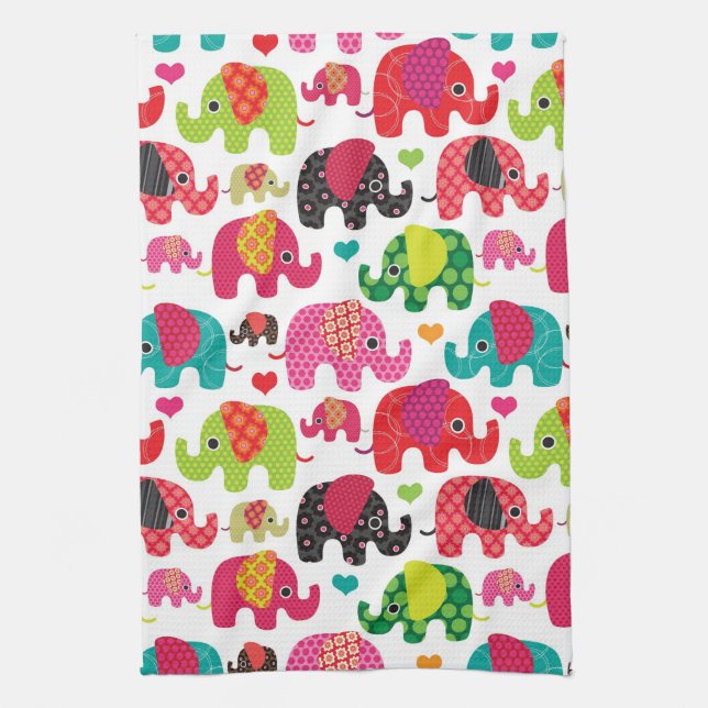 retro elephant kids pattern wallpaper tea towel (Vertical)