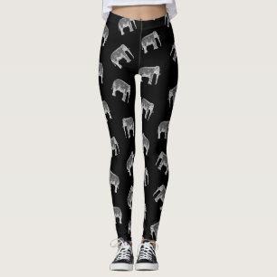 Retro Elephant Print Pattern Black & White Design Leggings