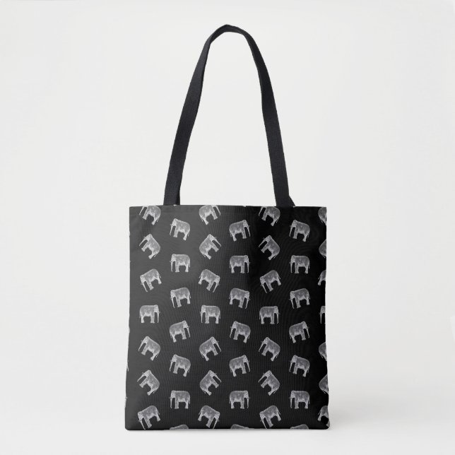 Retro Elephant Print Pattern Black & White Design Tote Bag (Front)