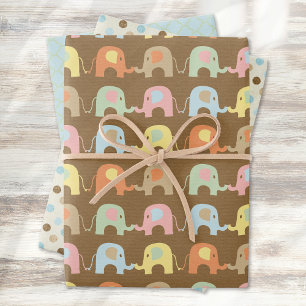 Retro Elephants Vintage Baby Shower Vibe Wrapping Paper Sheet