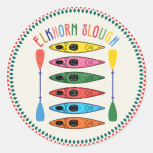 Retro Elkhorn Slough Kayaking T-Shirt Classic Round Sticker