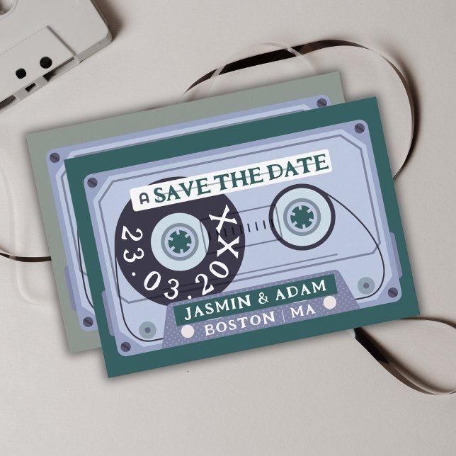 Retro Emerald Green Cassette Tape Wedding Save The Date (Creator Uploaded)
