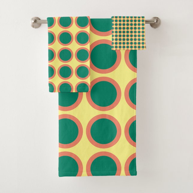Retro Emerald Green Colour Scandi Dots Design   Bath Towel Set (Insitu)