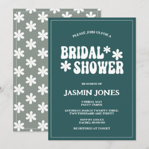 Retro Emerald Green Daisy Flower Bridal Shower Invitation