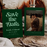 Retro Emerald Green Wedding Save The Date<br><div class="desc">Retro and elegant save the date card featuring boho font that says "save the date" in emerald green colour. You can add a photo on the back.</div>