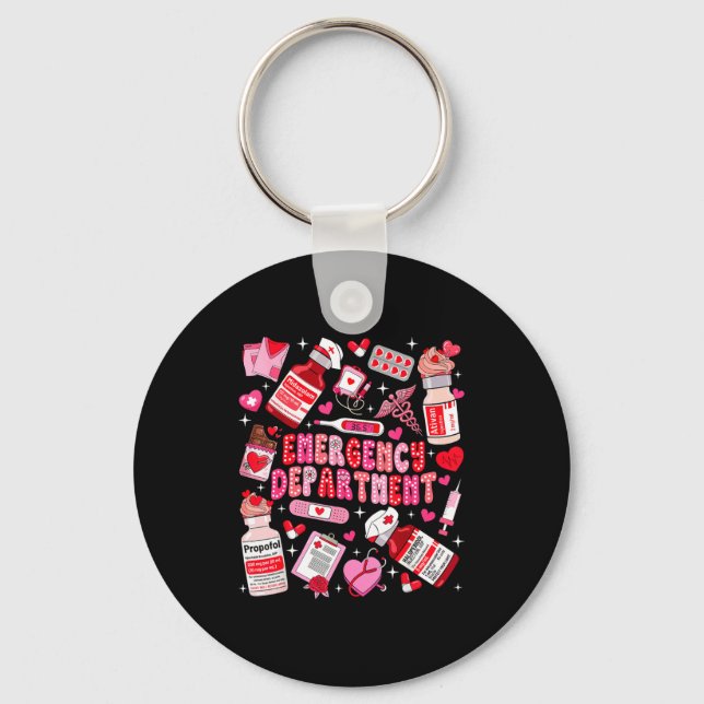 Retro Emergency Department Ed Er Nurse Valentines  Key Ring (Front)