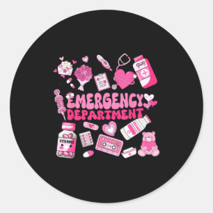 Retro Emergency Department Nk Valentine Er Nurse W Classic Round Sticker