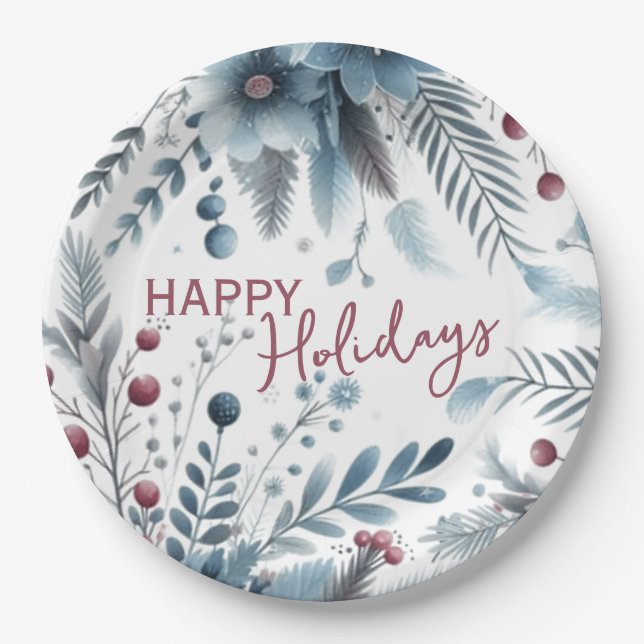 Retro English Holiday Wreath With Cute Squirrels Paper Plate (Front)