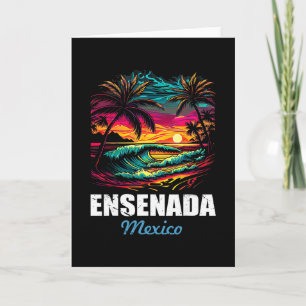 Retro Ensenada Mexico Sunset Vintage Vacation Souv Card