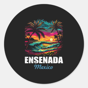 Retro Ensenada Mexico Sunset Vintage Vacation Souv Classic Round Sticker