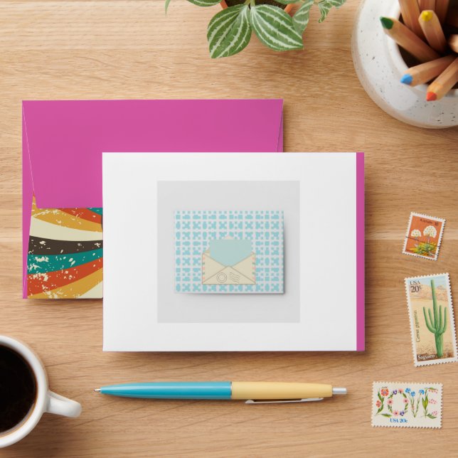 Retro Envelope Heart Design Note Cards – Colourful (Desk)
