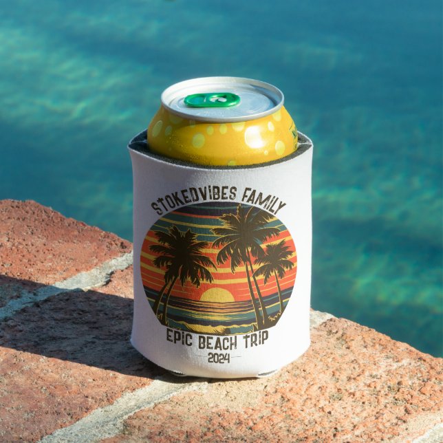 Retro Epic Family Beach Trip Personalised Vacation Can Cooler (In Situ Pool)