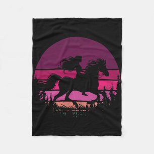 Retro Equestrian Girls Horses Vintage Girl Riding  Fleece Blanket