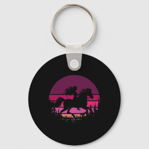 Retro Equestrian Girls Horses Vintage Girl Riding Key Ring