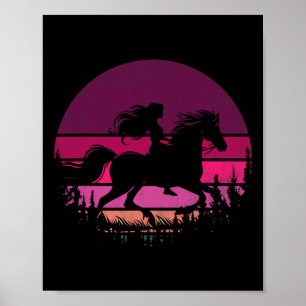 Retro Equestrian Girls Horses Vintage Girl Riding Poster