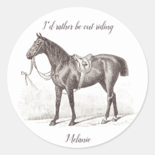 Retro equestrian horse funny classic round sticker