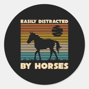 Retro Equestrian Horse Rider Easily Distracted By  Classic Round Sticker