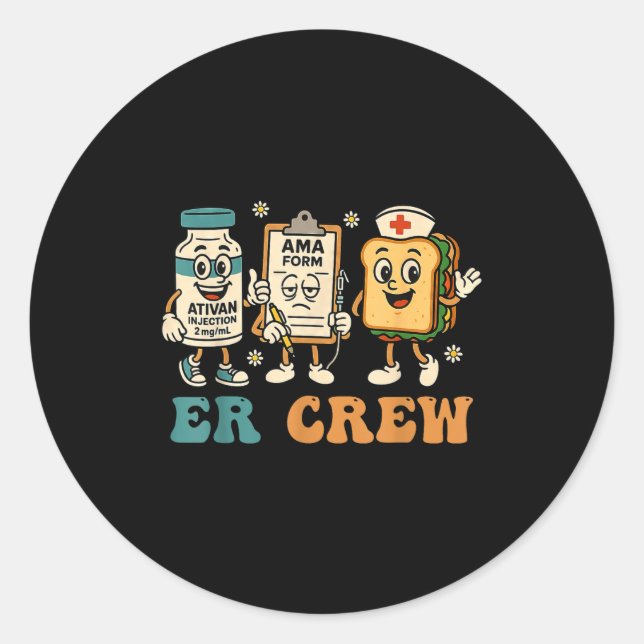 Retro Er Crew Emergency Room Funny Er Ed Nurse Tec Classic Round Sticker (Front)