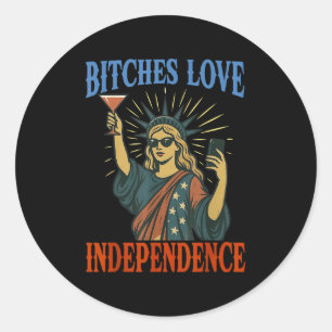 Retro Es Love Independence Funny 4th Of July _1 Classic Round Sticker