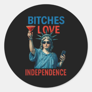 Retro Es Love Independence Funny 4th Of July _2  Classic Round Sticker