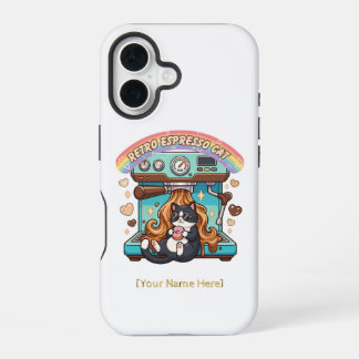 Retro Espresso Cute Cat Coffee Personalised iPhone 16 Case