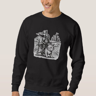 Retro Etching Knight Riding Cat – Mediaeval Cartoo Sweatshirt