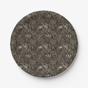 Retro ethnic vintage paisley floral pattern paper plate