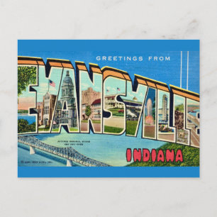 Retro Evansville IN Postcard