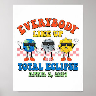 Retro Everybody Line Up Total Solar Eclipse 2024 E Poster