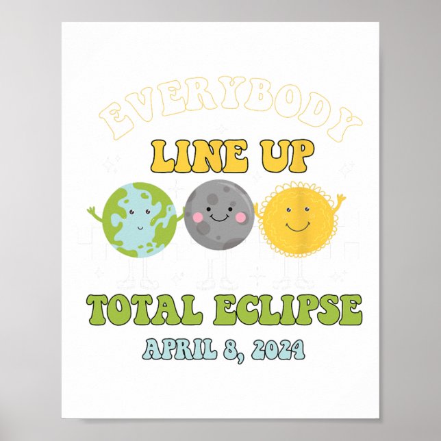 Retro Everybody Line Up Total Solar Eclipse 2024 E Poster (Front)