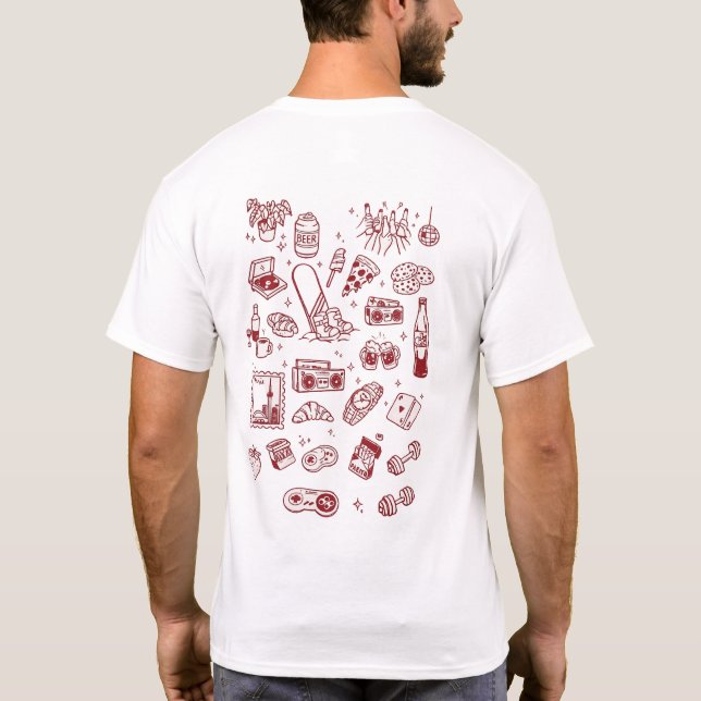Retro Everyday Life Doodle Collage Shirt Design |  (Back)