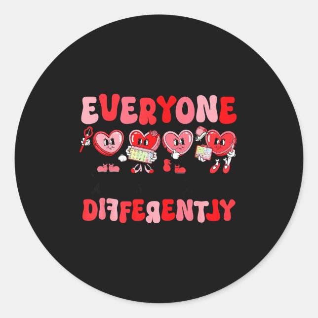 Retro Everyone Communicates Differently Autism Val Classic Round Sticker (Front)