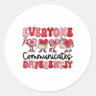 Retro Everyone Communicates Differently Autism Val Classic Round Sticker