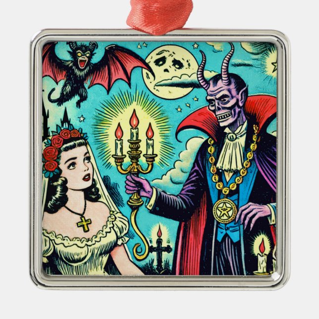 Retro Evil Horror Comics Metal Tree Decoration (Front)