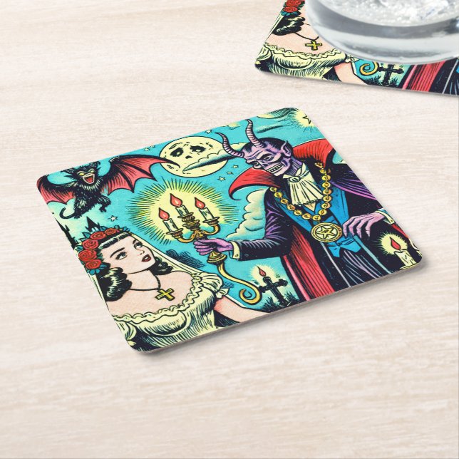 Retro Evil Horror Comics Square Paper Coaster (Angled)