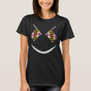 Retro Evil Smile Face With Maryland State Flag Blu T-Shirt