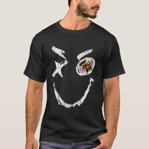 Retro Evil Smile Face With Maryland State Flag Blu T-Shirt