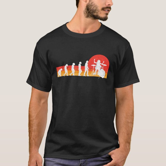 Retro Evolution Drummer Drums Drumming Drum Set T-Shirt (Front)