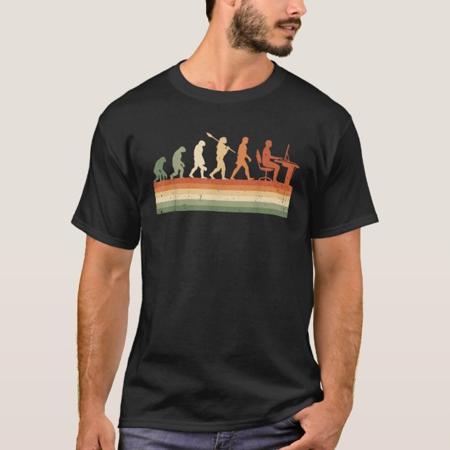Retro Evolution Of Man Computer Programmer Geek Fu T-Shirt (Front)