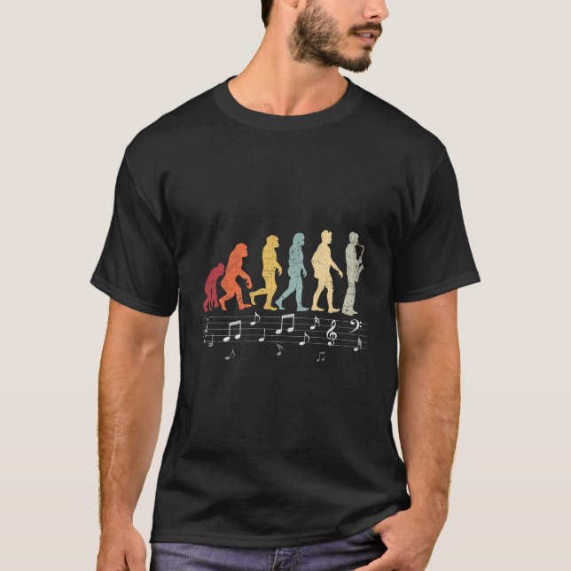 Retro Evolution Of Sax Player Funny Saxophone Jazz T-Shirt (Front)
